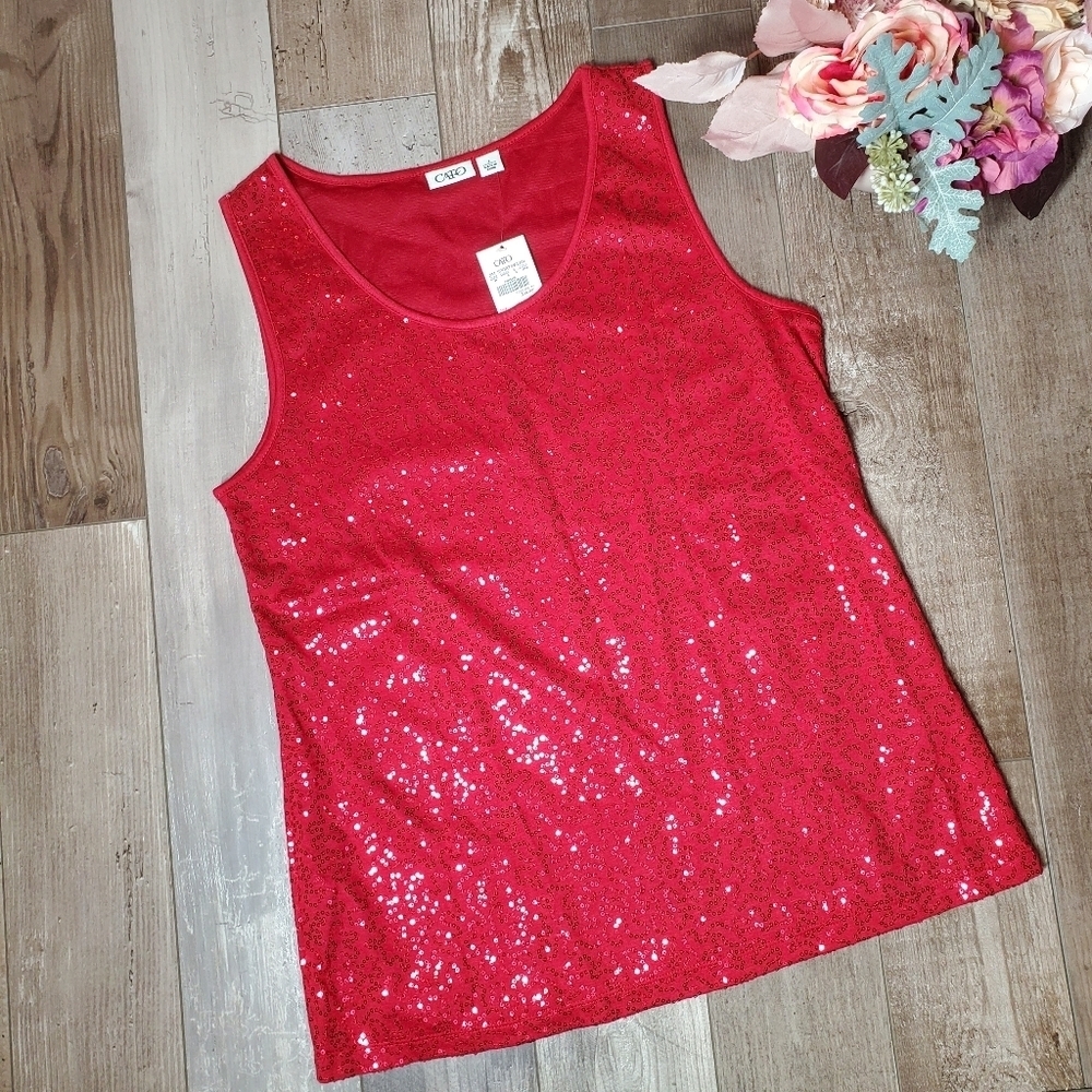 NWT Cato Size Large Women's Red Sequin Fully Lined Tank Top - Picture 4 of 13